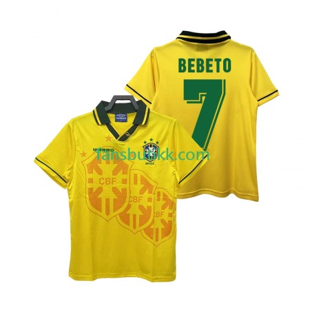 Fotballdrakt Brasil BEBETO 7 Retro Hjemmetrøye 1994 Kortermet